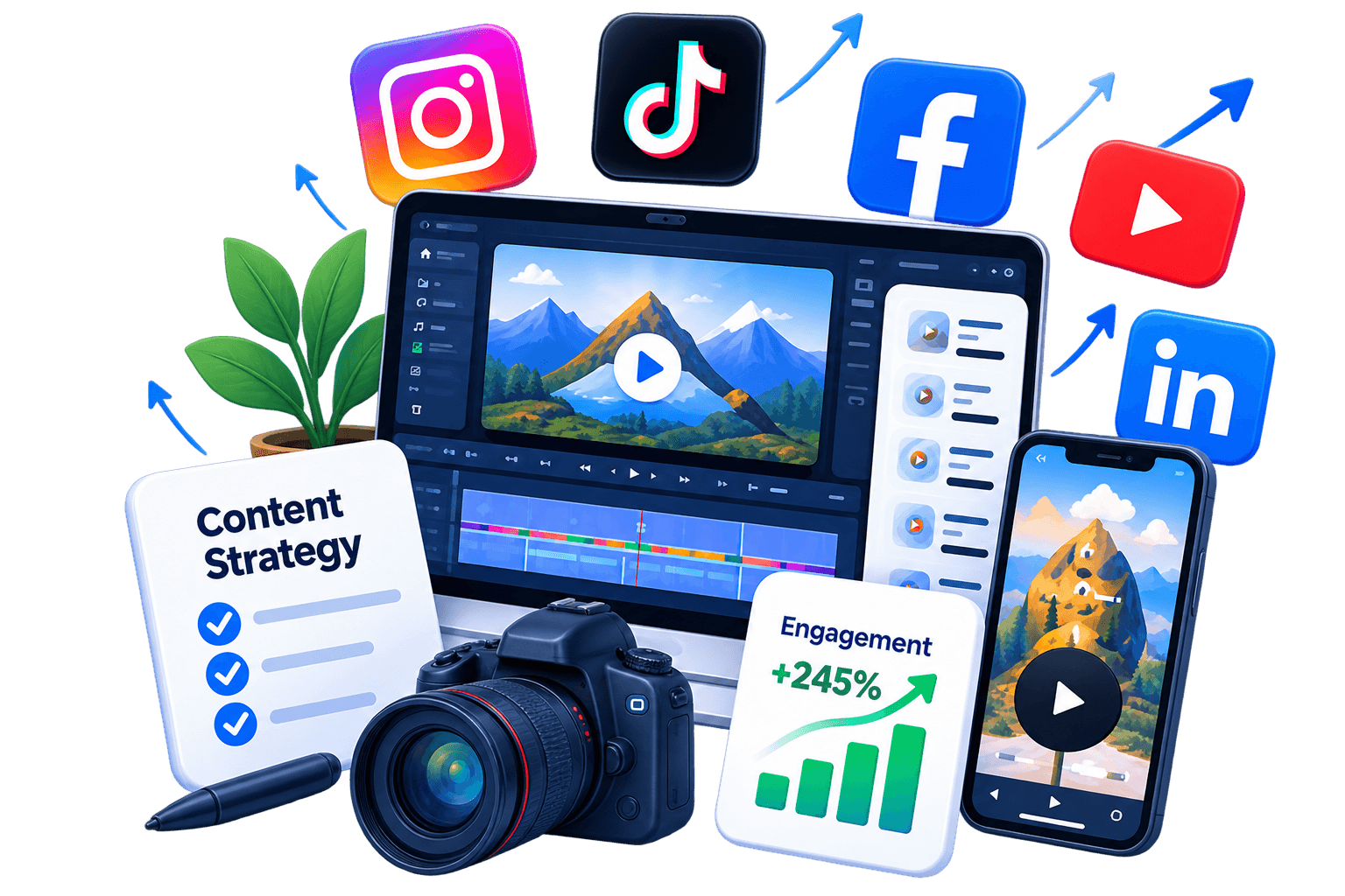 Content creation plan with social posts, video and brand assets